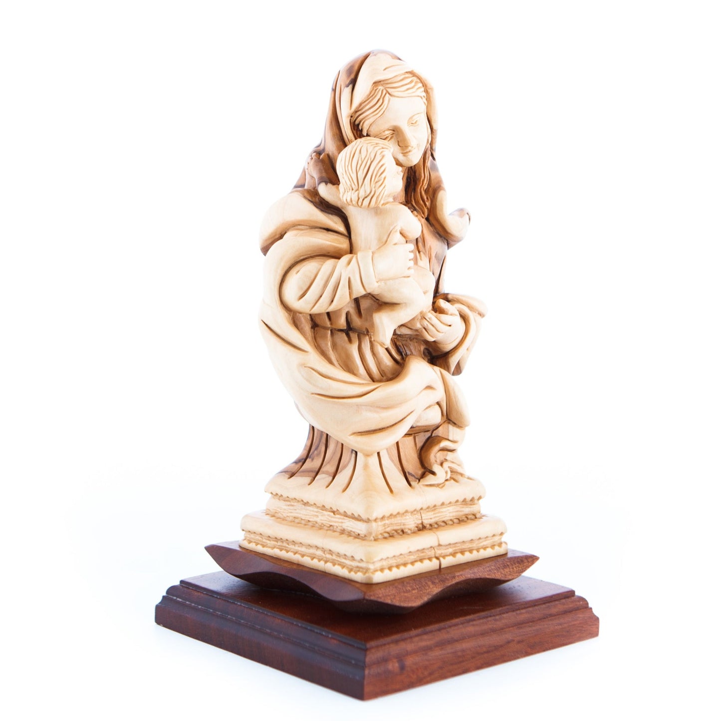 Virgin Mary w/ Holy Child, 9.4" Carved from Holy Land Olive Wood
