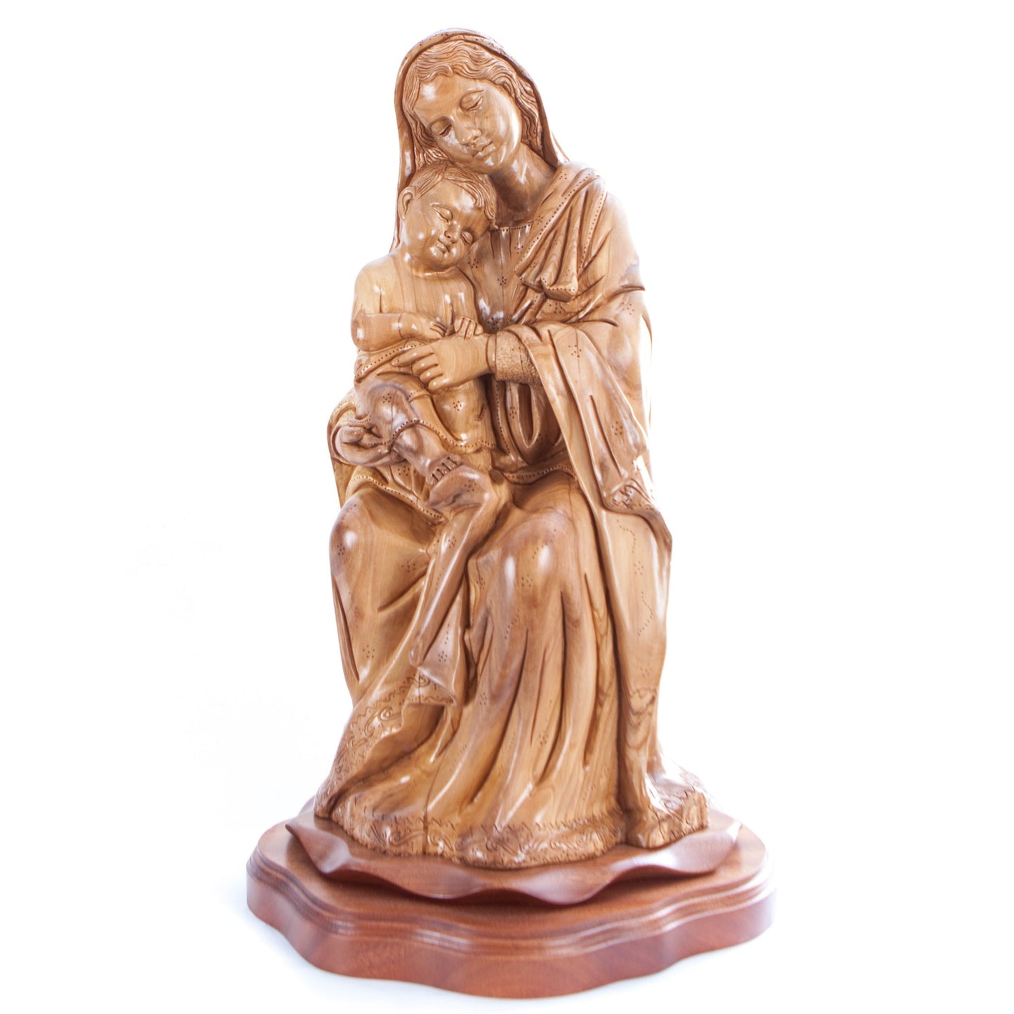 Virgin Mary Holding Sleeping Baby Jesus, 13.8" Wooden Masterpiece Carving