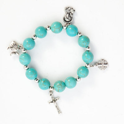 Turquoise Bracelet Rosary with 4 Silver Plated Pendants