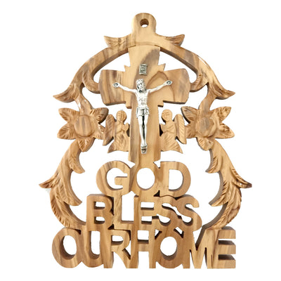 Olive Wood God Bless Wall Hanging Plaque, 7.5"