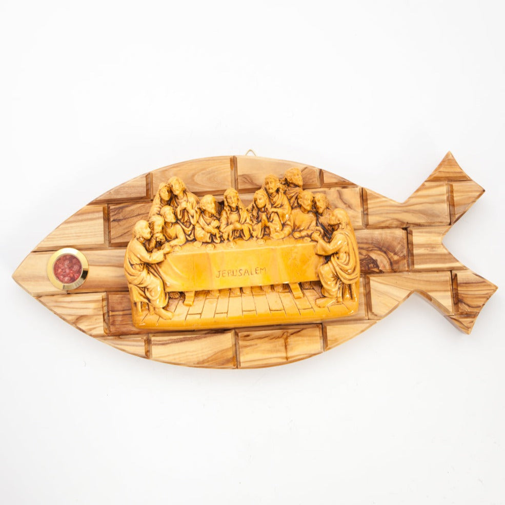 The "Lord's Last Supper" Wall Plaque, 6.1" , Bread Of Life, Holy Incense, Fish Ichthus Shape, Wooden