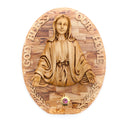 Virgin Mary olive wood statue from Bethlehem hand carved, 17.3 inch front view of the olive wood masterpiece