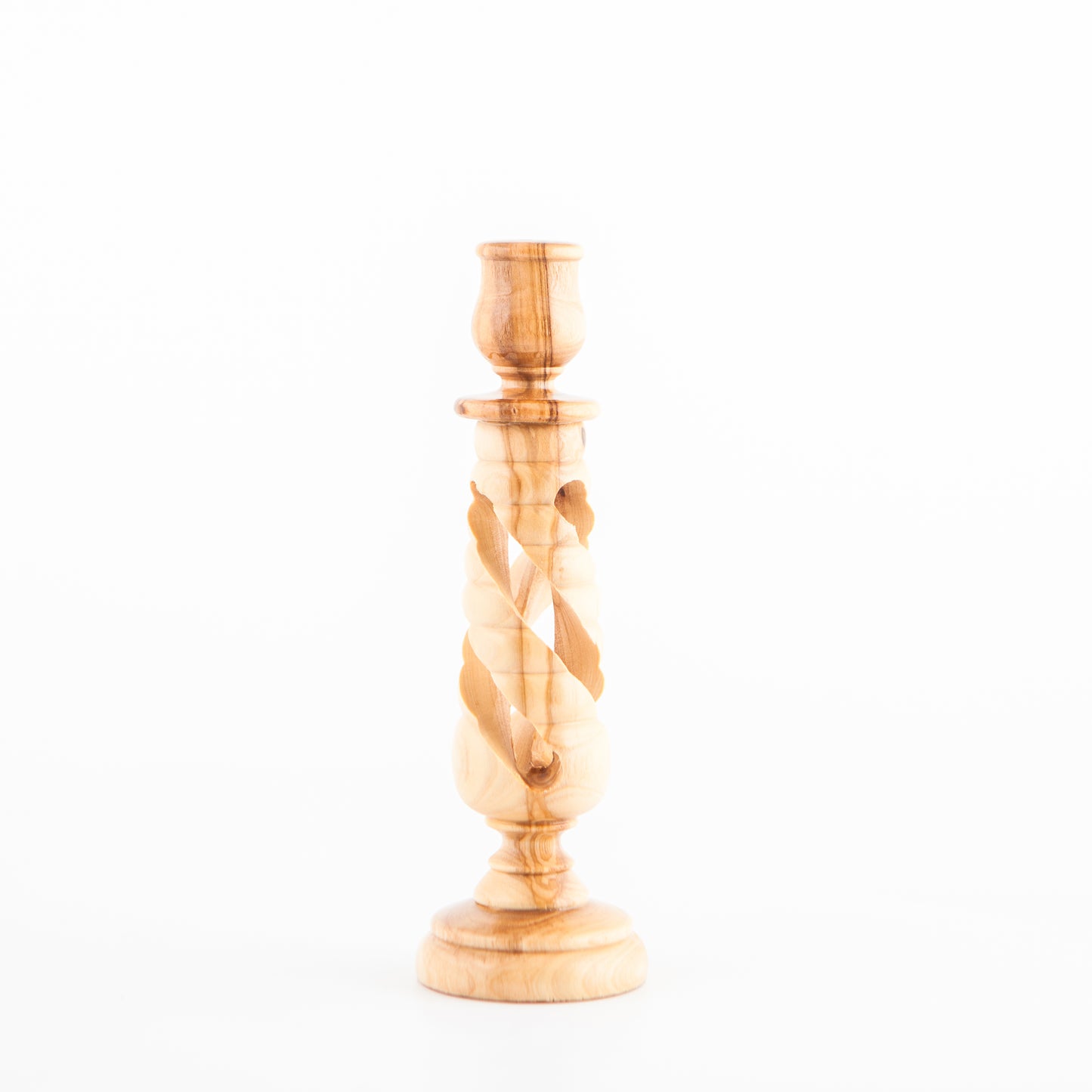 6.1" Olive Wood Candle Holder with Hollow Twist