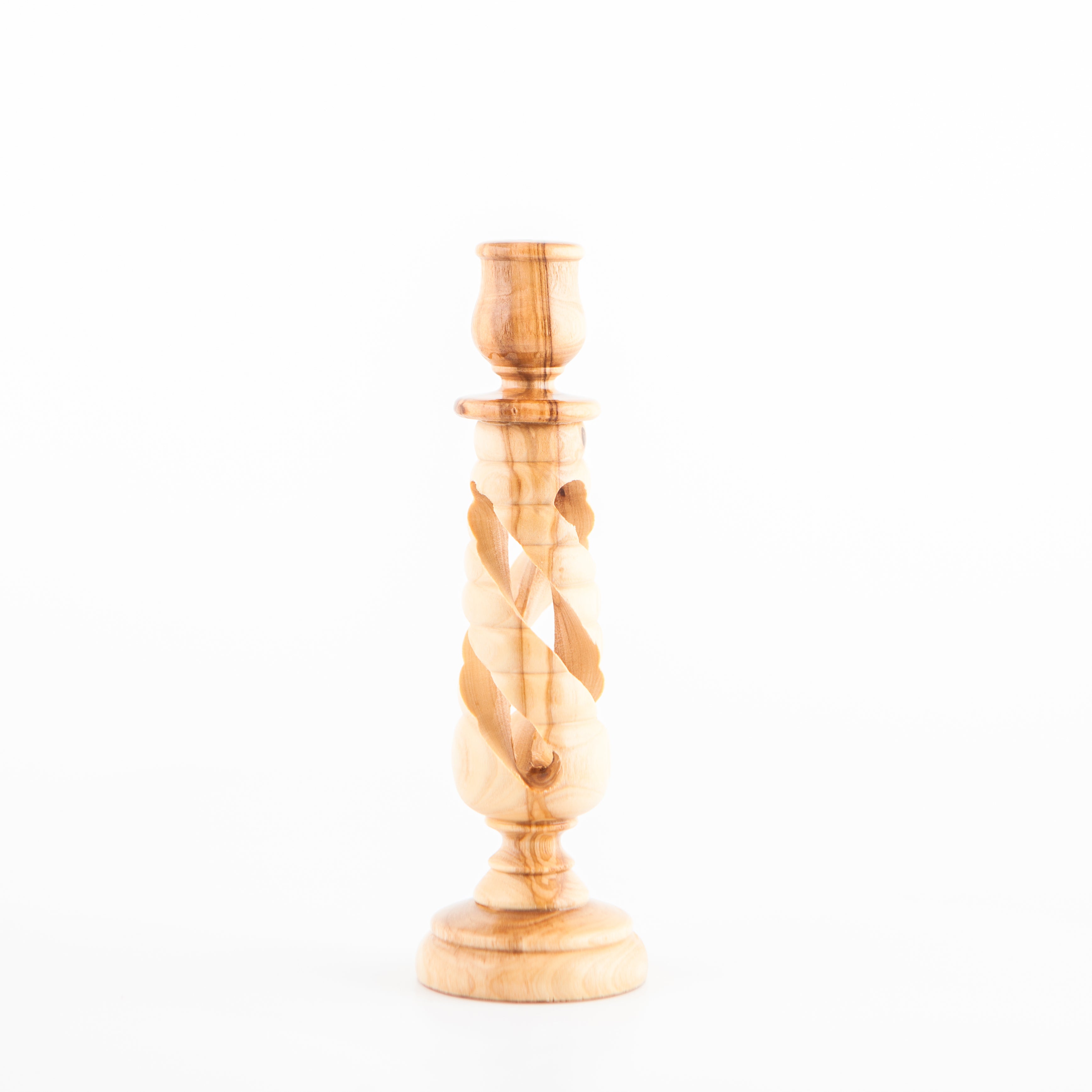 6.1" Olive Wood Candle Holder with Hollow Twist