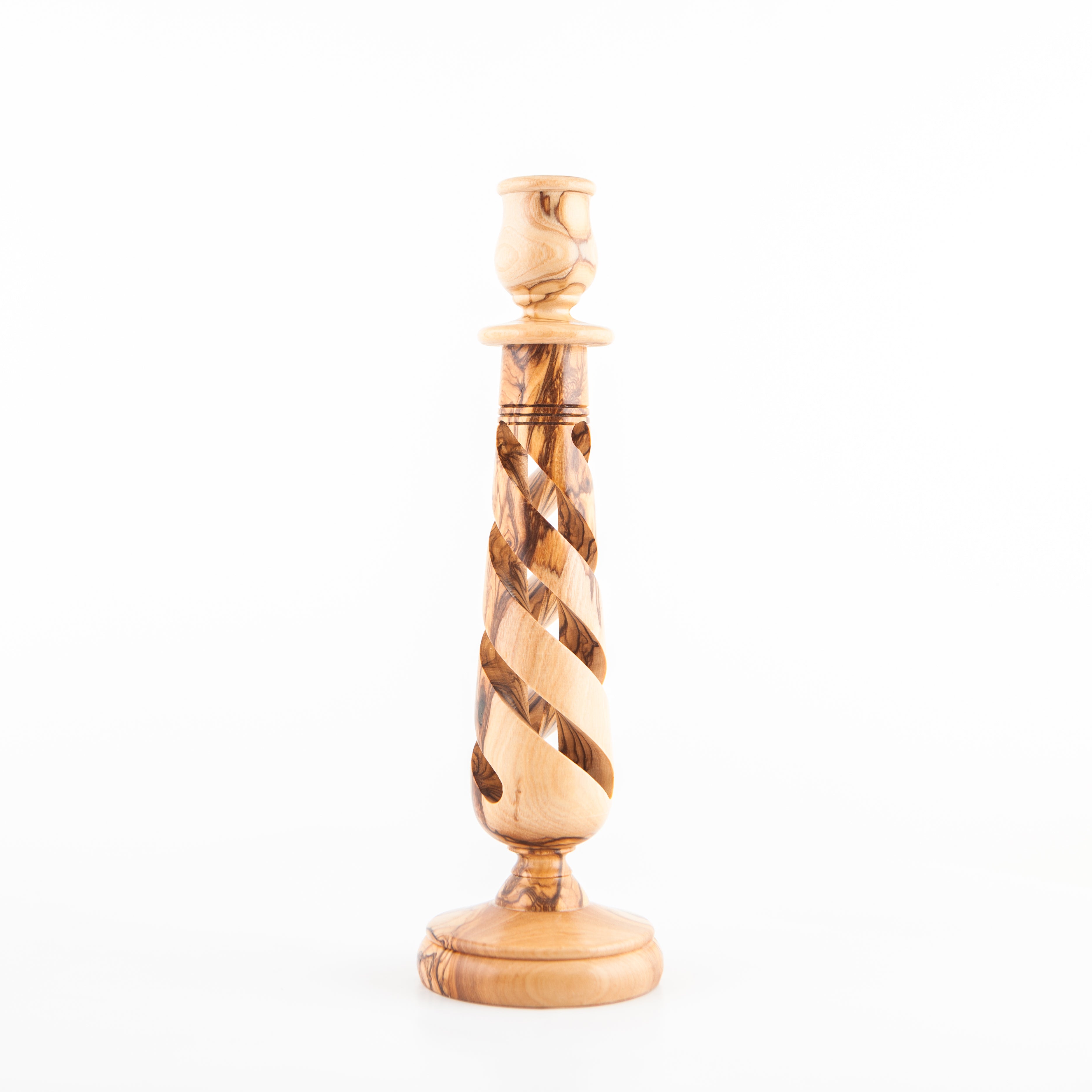 Olive Wood Candle Holder with Hollow Twist, 10" Tall