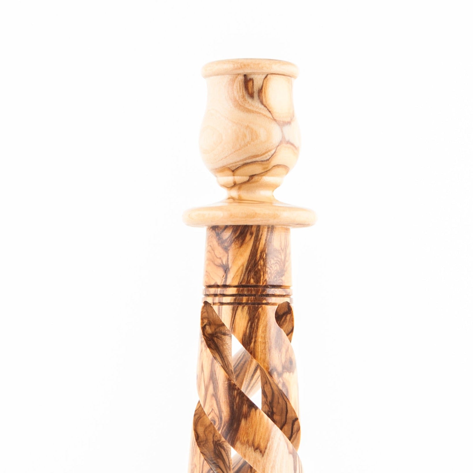 Olive Wood Candle Holder with Hollow Twist, 10" Tall