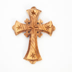 Olive wood wall cross hand carved in Bethlehem, 6.5 inch front view of the olive wood masterpiece