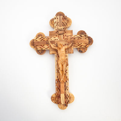 22.8" Wall Crucifix, Wooden Hand Made from Holy Land