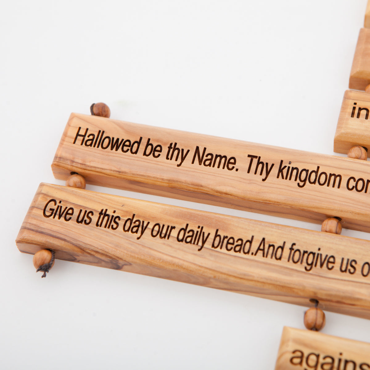 16.7" Wall Cross with Lord’s Prayer, Handmade Olive Wood from Bethlehem