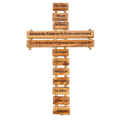 Cross with Lord’s Prayer 9.8" , Wooden Hand Made from Bethlehem