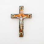 Olive wood crucifix hand carved in Bethlehem, 6.3 inch side angle of the olive wood sculpture