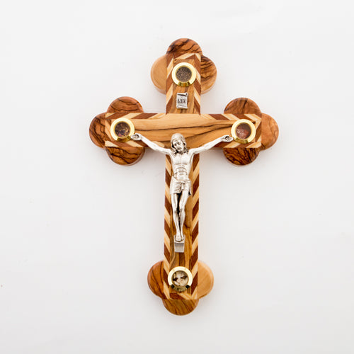 Olive wood crucifix hand carved in Bethlehem, 7.1 inch side angle of the olive wood sculpture