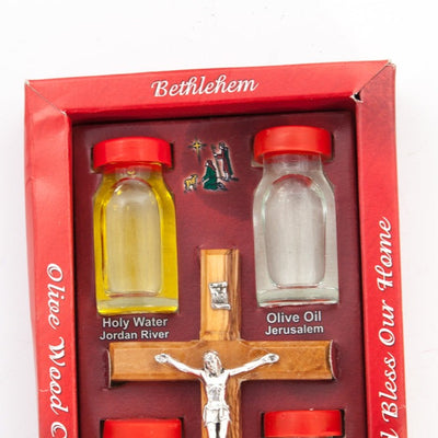 Souvenir Set from the Holy Land, Hand Carved Crucifix With Holy Elements