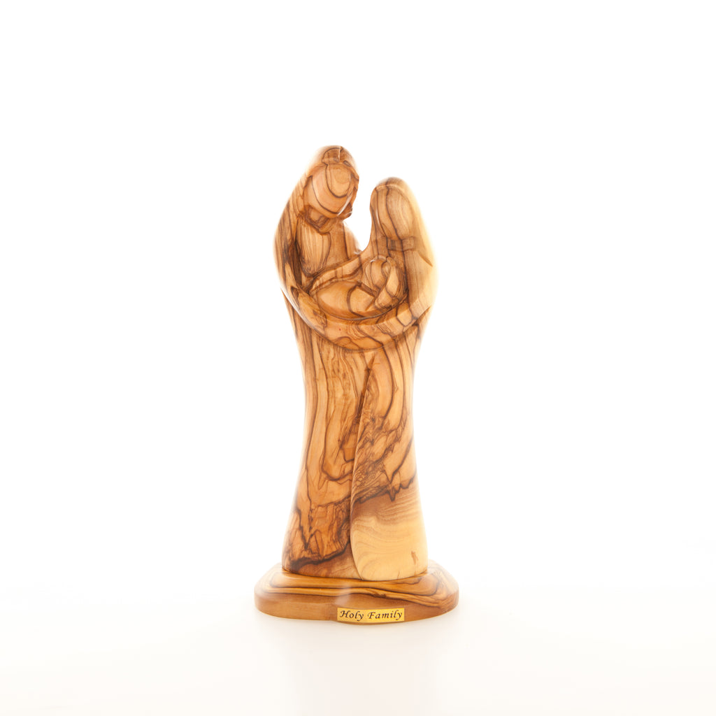 Holy Family olive wood statue hand carved in Bethlehem, 8.3 inch side angle of the olive wood sculpture
