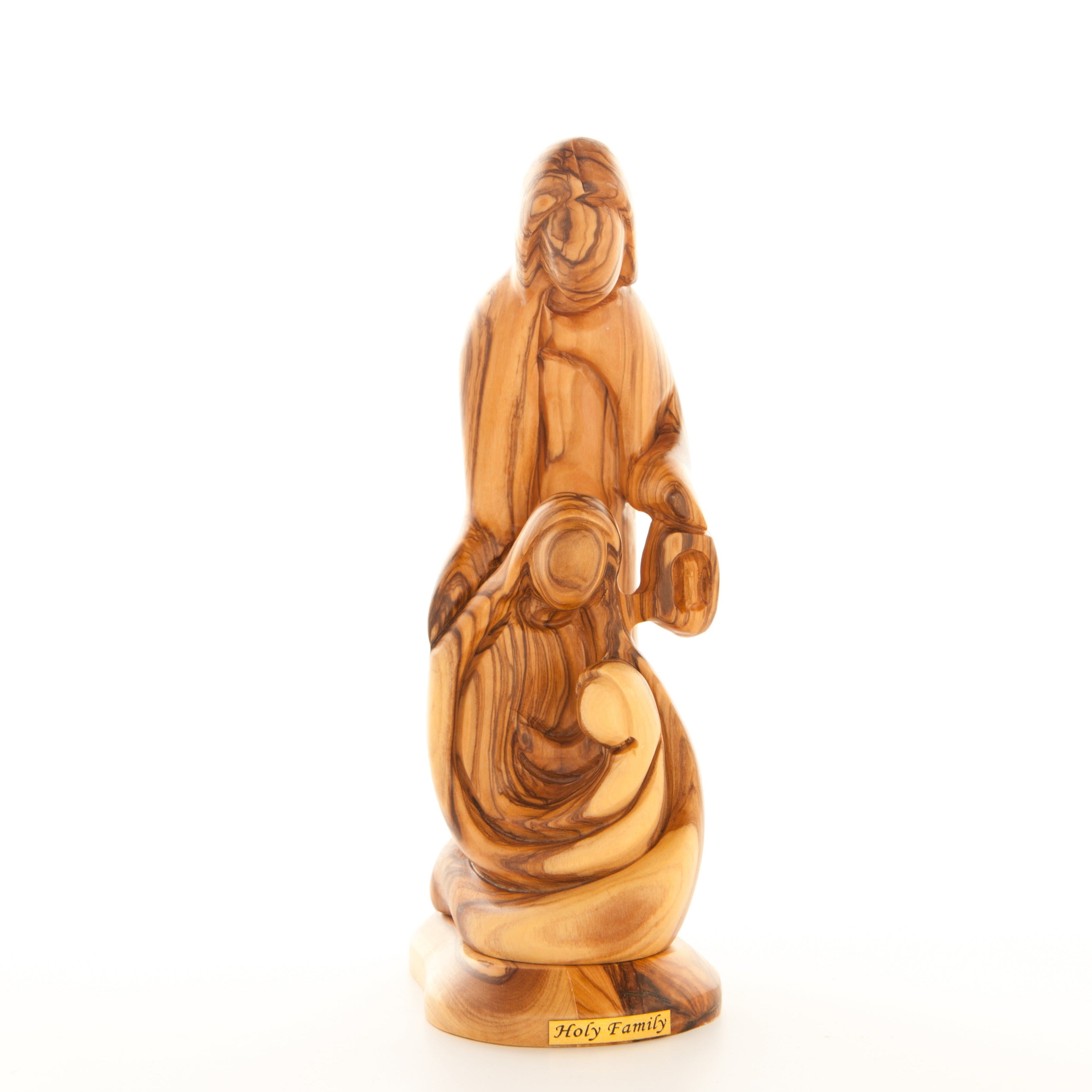 Holy Family olive wood statue hand carved in Bethlehem, 8.3 inch side angle of the olive wood sculpture