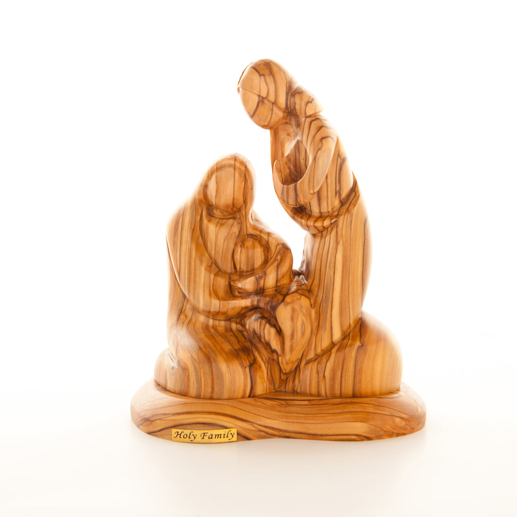 Holy Family olive wood statue hand carved in Bethlehem, 6.7 inch side angle of the olive wood sculpture