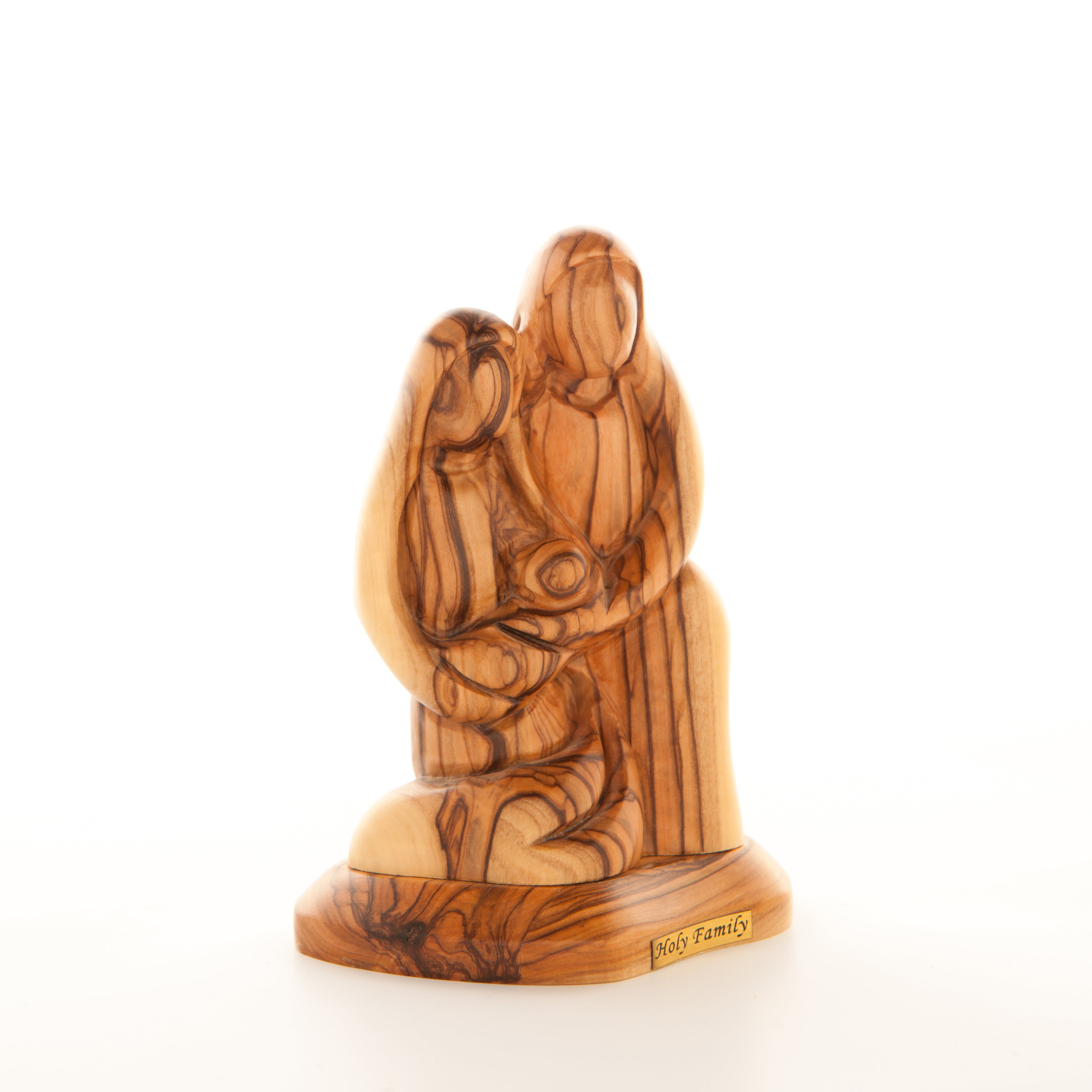 Holy Family olive wood statue hand carved in Bethlehem, 5.7 inch side angle of the olive wood sculpture