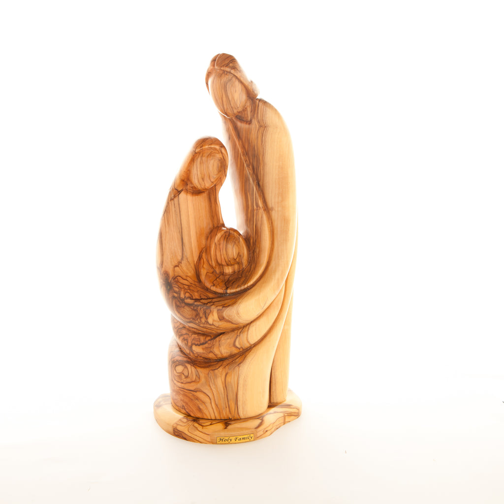 Holy Family olive wood statue hand carved in Bethlehem, 11.8 inch side angle of the olive wood sculpture
