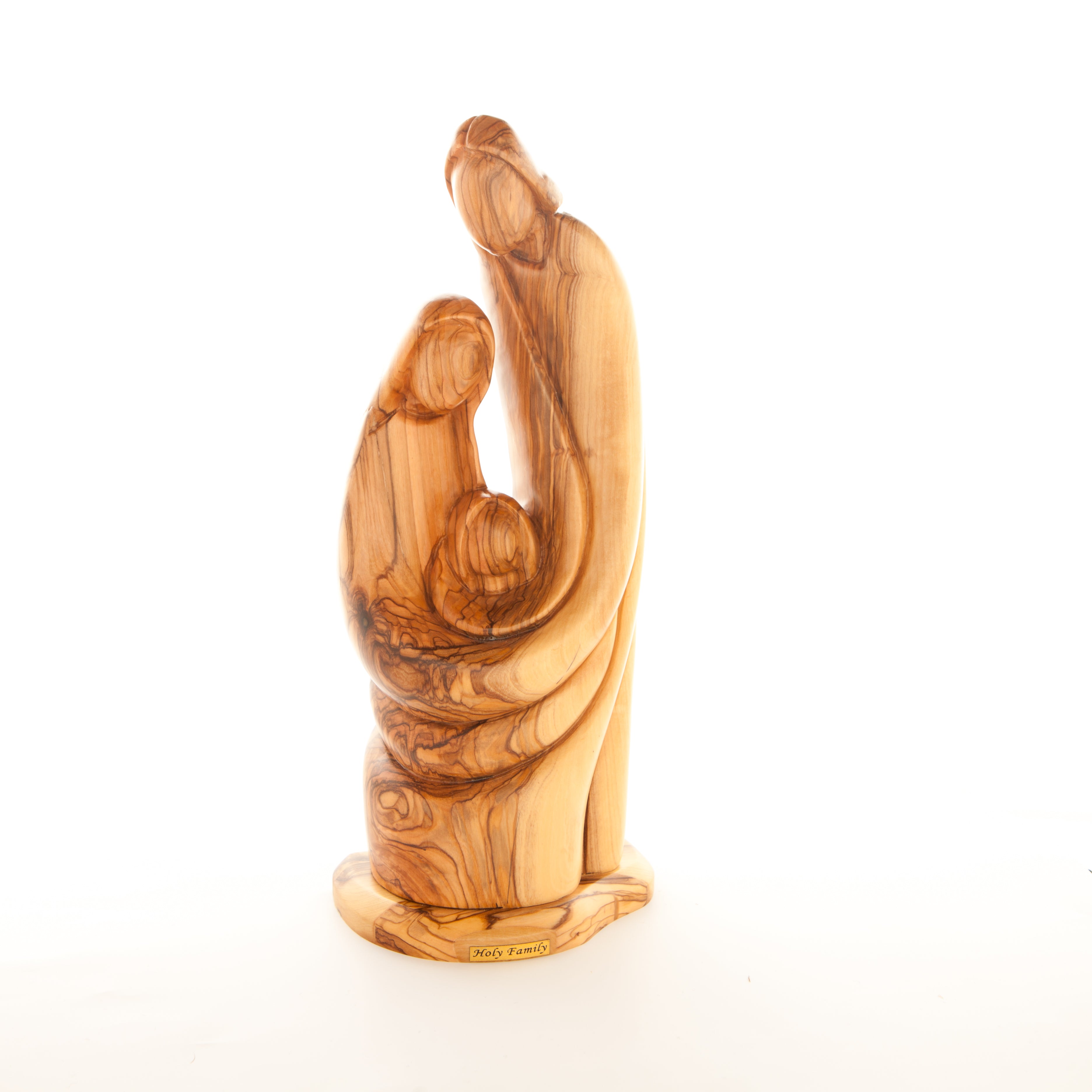 Holy Family olive wood statue hand carved in Bethlehem, 11.8 inch side angle of the olive wood sculpture