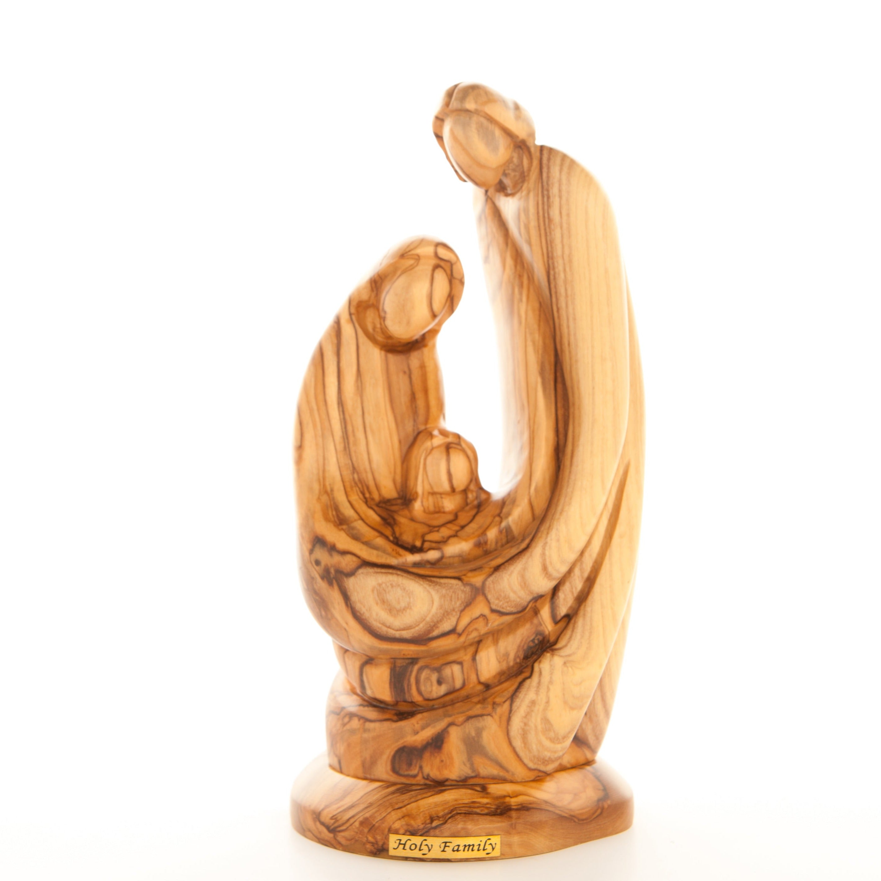 Holy Family olive wood statue hand carved in Bethlehem, 7.9 inch side angle of the olive wood sculpture