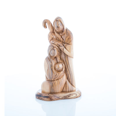 Holy Family, Abstract Hand Carving in Olive Wood, 8.1"