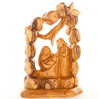 Olive wood nativity scene hand carved in Bethlehem, 8.7 inch top angle showing detail of the craftsmanship