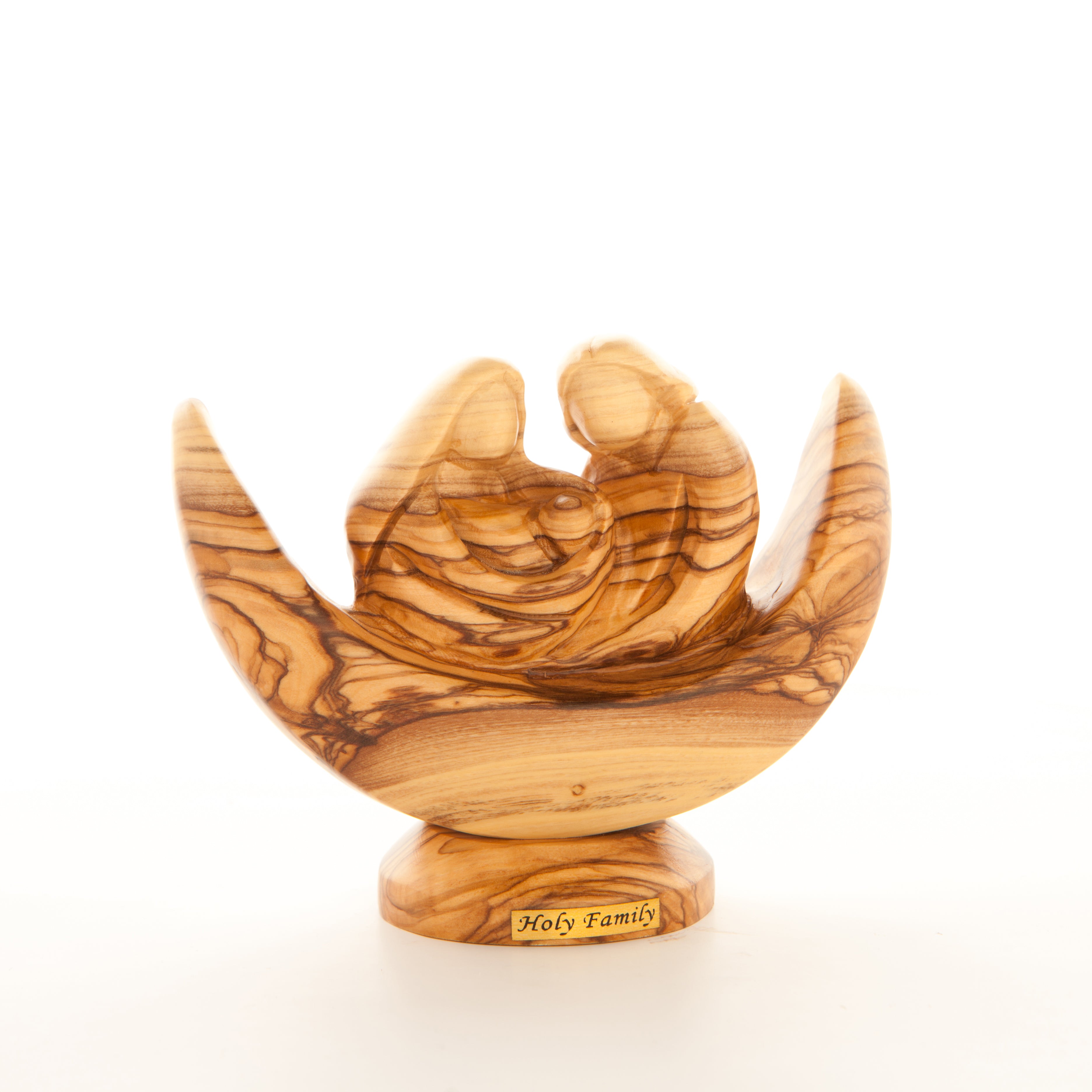 Holy Family olive wood statue hand carved in Bethlehem, 4.5 inch side angle of the olive wood sculpture