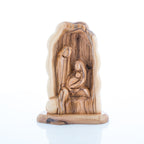 Olive wood nativity scene hand carved in Bethlehem, 7.5 inch side angle of the olive wood sculpture