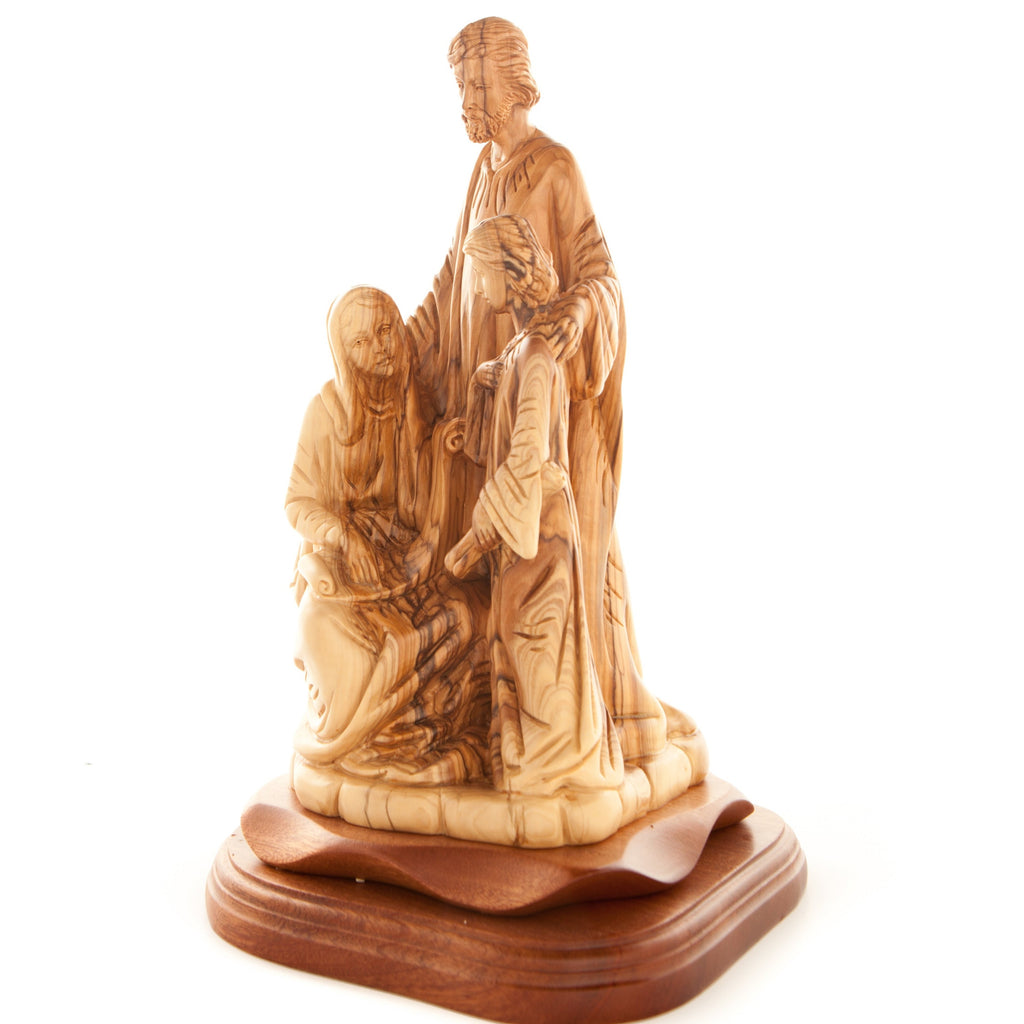Holy Family olive wood statue hand carved in Bethlehem, 11.5 inch side angle of the olive wood sculpture
