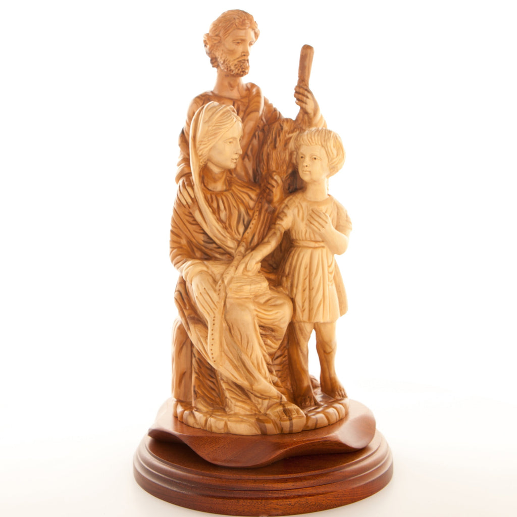 Olive wood nativity scene hand carved in Bethlehem, 11.8 inch side angle of the olive wood sculpture