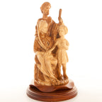 Olive wood nativity scene hand carved in Bethlehem, 11.8 inch side angle of the olive wood sculpture