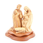 Olive wood nativity scene hand carved in Bethlehem, 8.7 inch side angle of the olive wood sculpture