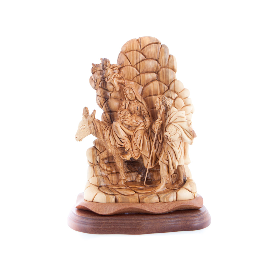 religious olive wood statue hand carved in Bethlehem, 9.4 inch side angle of the olive wood sculpture