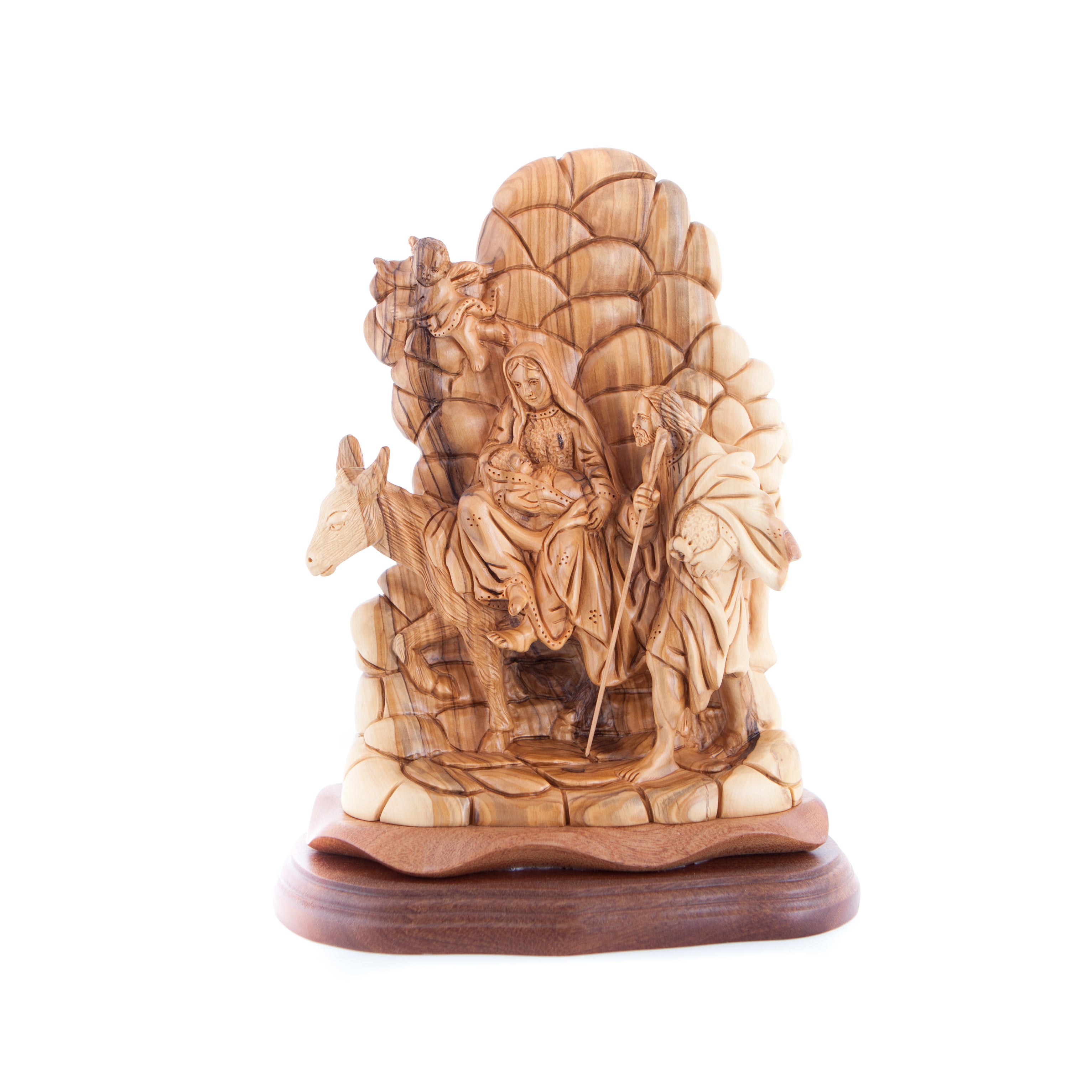 religious olive wood statue hand carved in Bethlehem, 9.4 inch side angle of the olive wood sculpture
