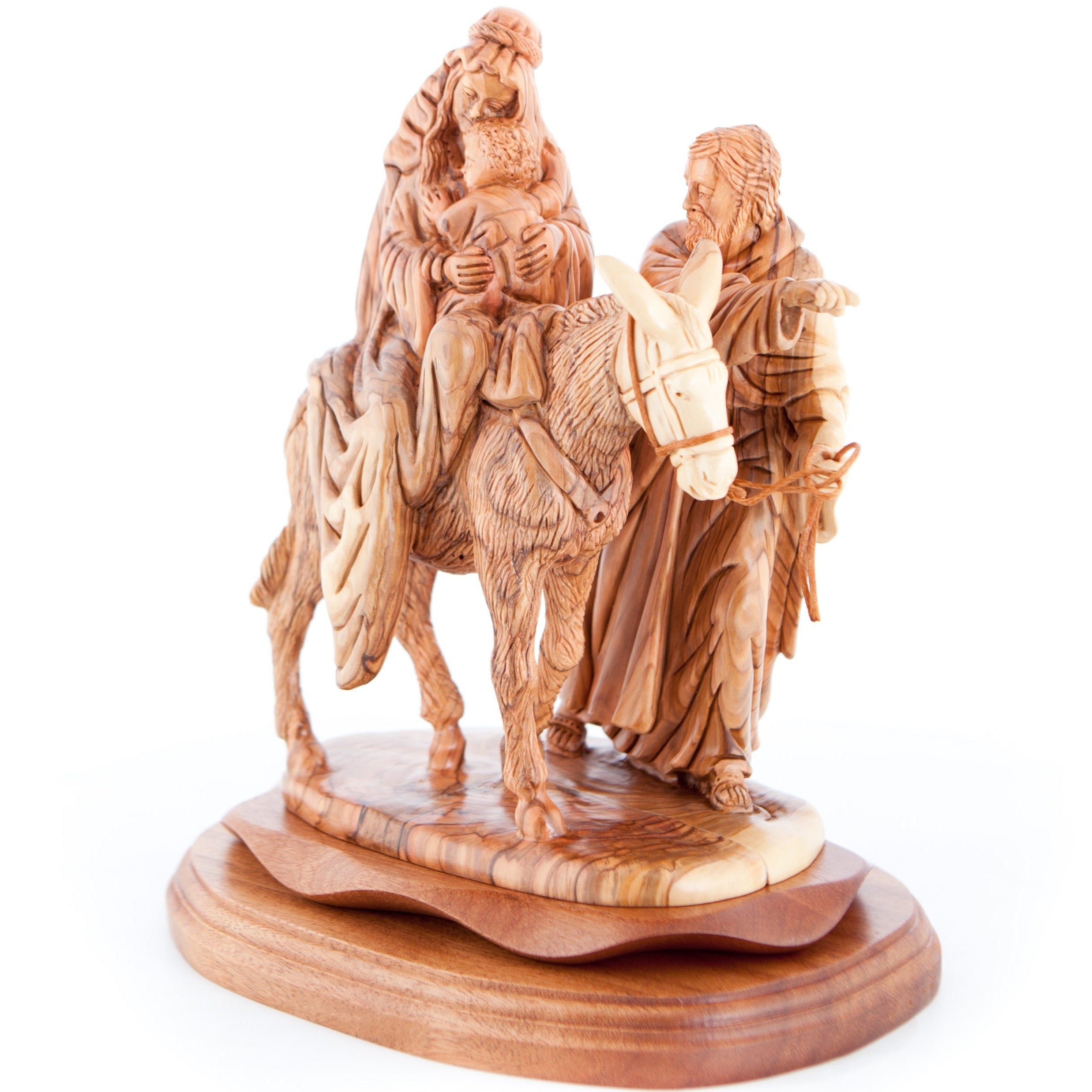 Flight into Egypt, Hand Carved Wooden Statue, 10.8"