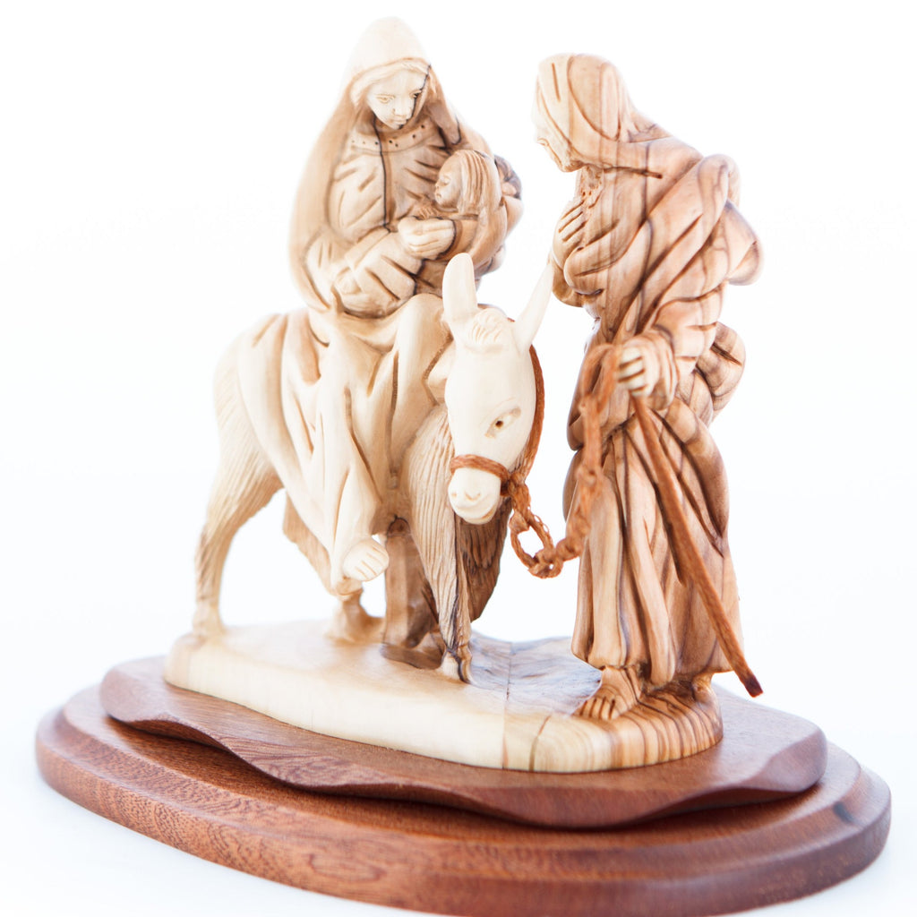 religious olive wood statue hand carved in Bethlehem, 6.7 inch side angle of the olive wood sculpture