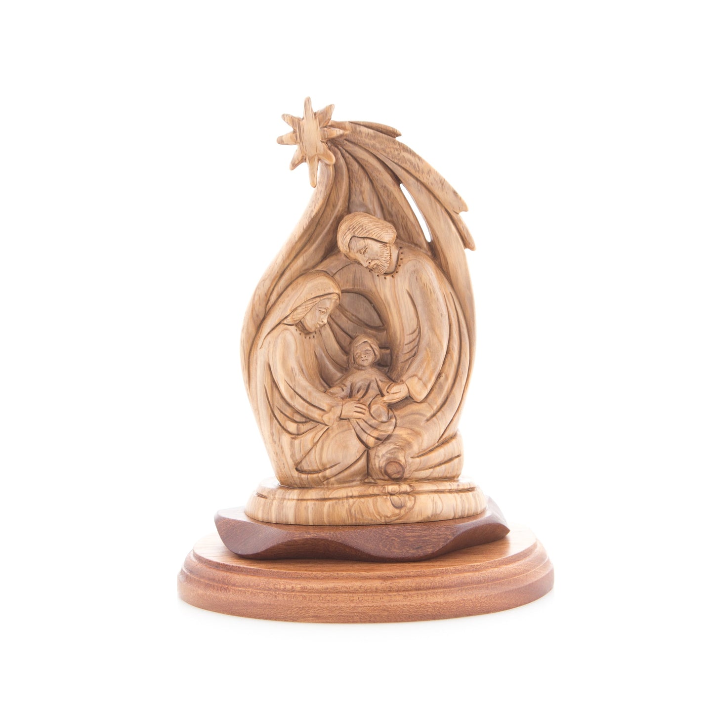 Holy Family and "Star of Bethlehem" Wooden Sculpture, 8.6"