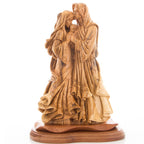 Adoring Holy Family Jesus Christ with St. Joseph and Mary Masterpiece, 13.8" Made from Olive Wood Carved Sculpture from the Holy Land