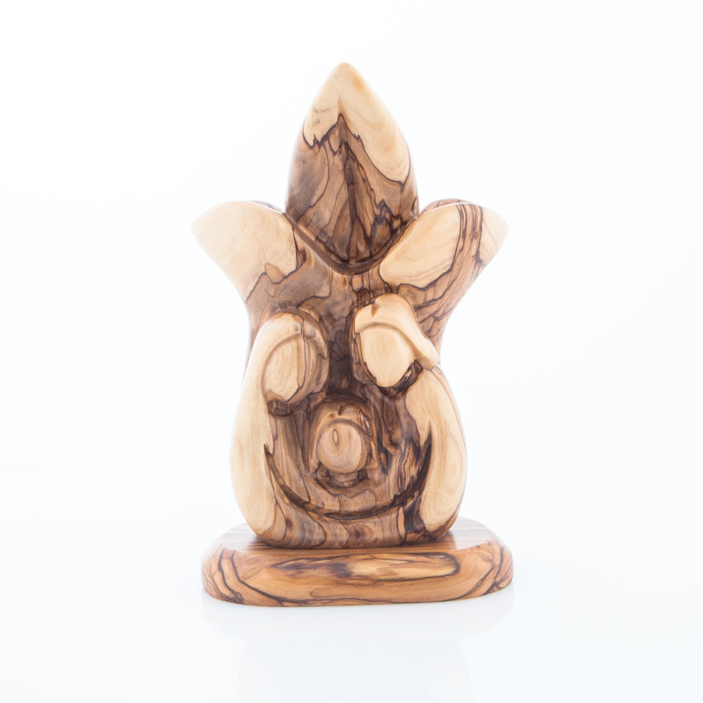 Fleur-de-lis Shaped Olive Wood Holy Family Figurine, 7.3" (Abstract)