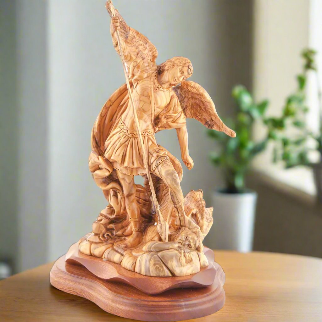 Archangel Michael, 13.4" Wooden Sculpture Statue from Holy Land