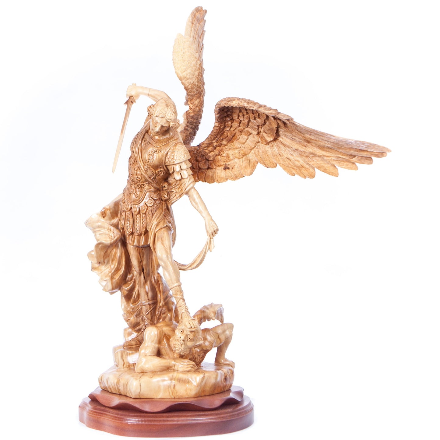 Archangel Michael Masterpiece, 32" Carved Wooden Sculpture