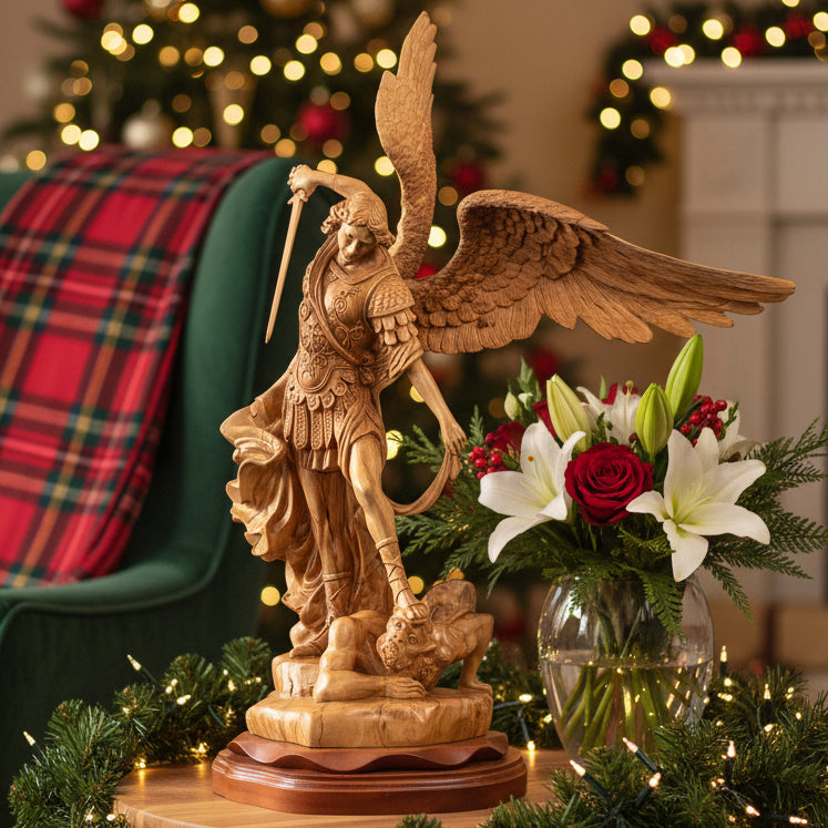 Archangel Michael Masterpiece, 32" Carved Wooden Sculpture