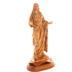 Jesus Christ statue hand carved from Bethlehem olive wood, 13.4 inch side angle of the olive wood sculpture