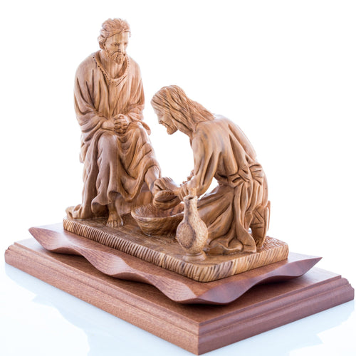 Jesus Christ statue hand carved from Bethlehem olive wood, 10.6 inch side angle of the olive wood sculpture