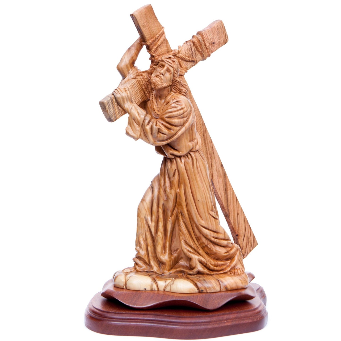 Jesus Christ Carrying Cross, 13.8" Wood Carving from Holy Land