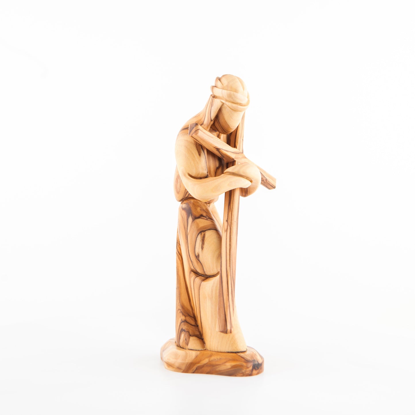Jesus Christ "Holding Cross", 9.1" Carving in Olive Wood from Holy Land