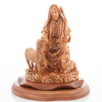 Good Shepherd statue hand carved from Bethlehem olive wood, 9.3 inch side angle of the olive wood sculpture