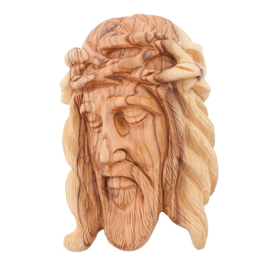 Jesus Christ statue hand carved from Bethlehem olive wood, 7.9 inch side angle of the olive wood sculpture