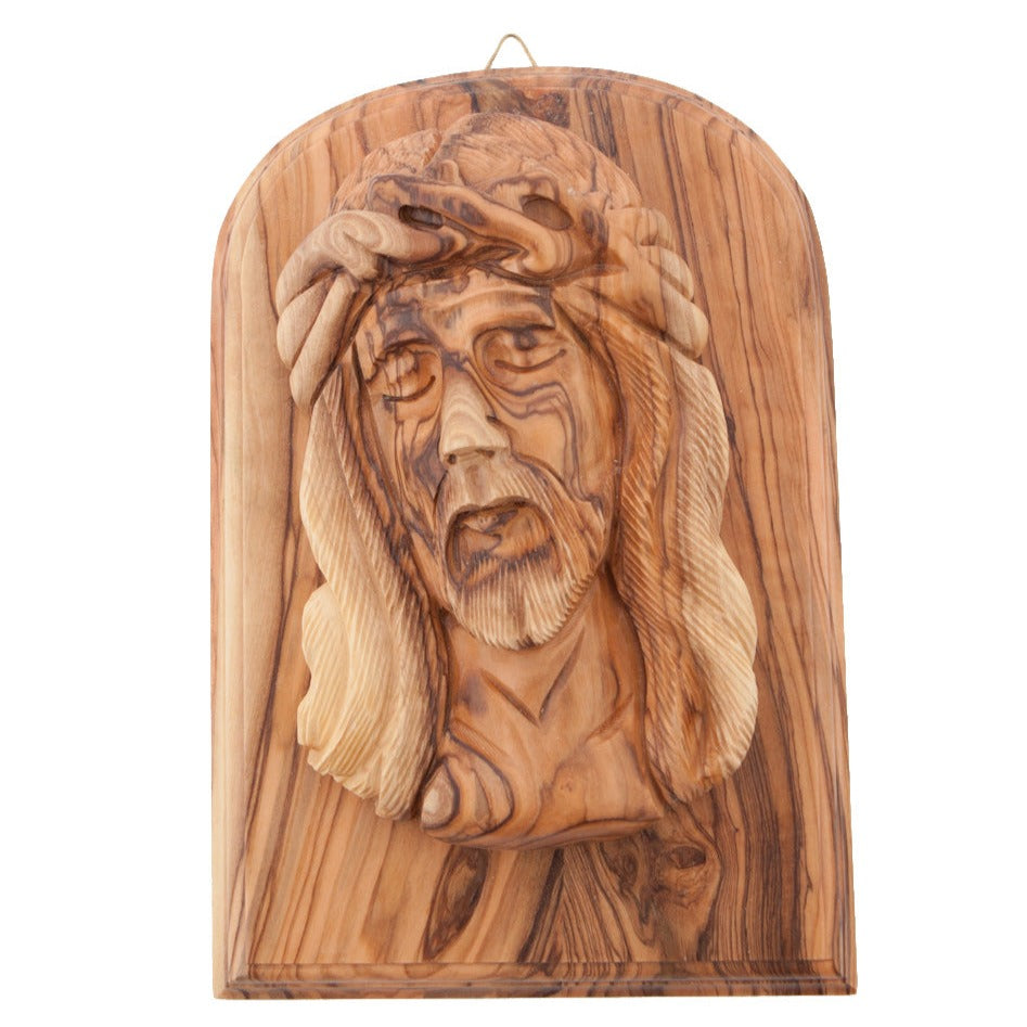 Jesus Christ statue hand carved from Bethlehem olive wood, 7.5 inch front view of the olive wood masterpiece