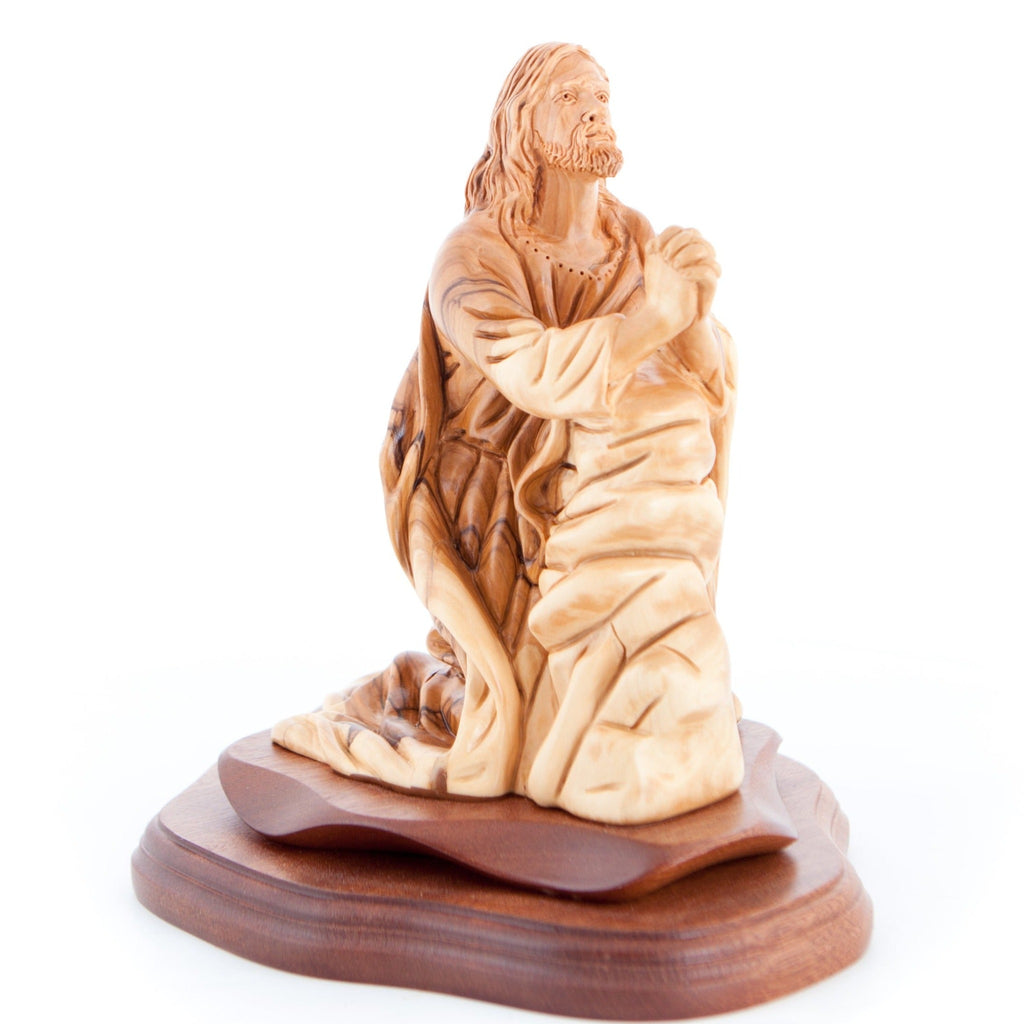 Jesus Christ statue hand carved from Bethlehem olive wood, 9.1 inch front view of the olive wood masterpiece